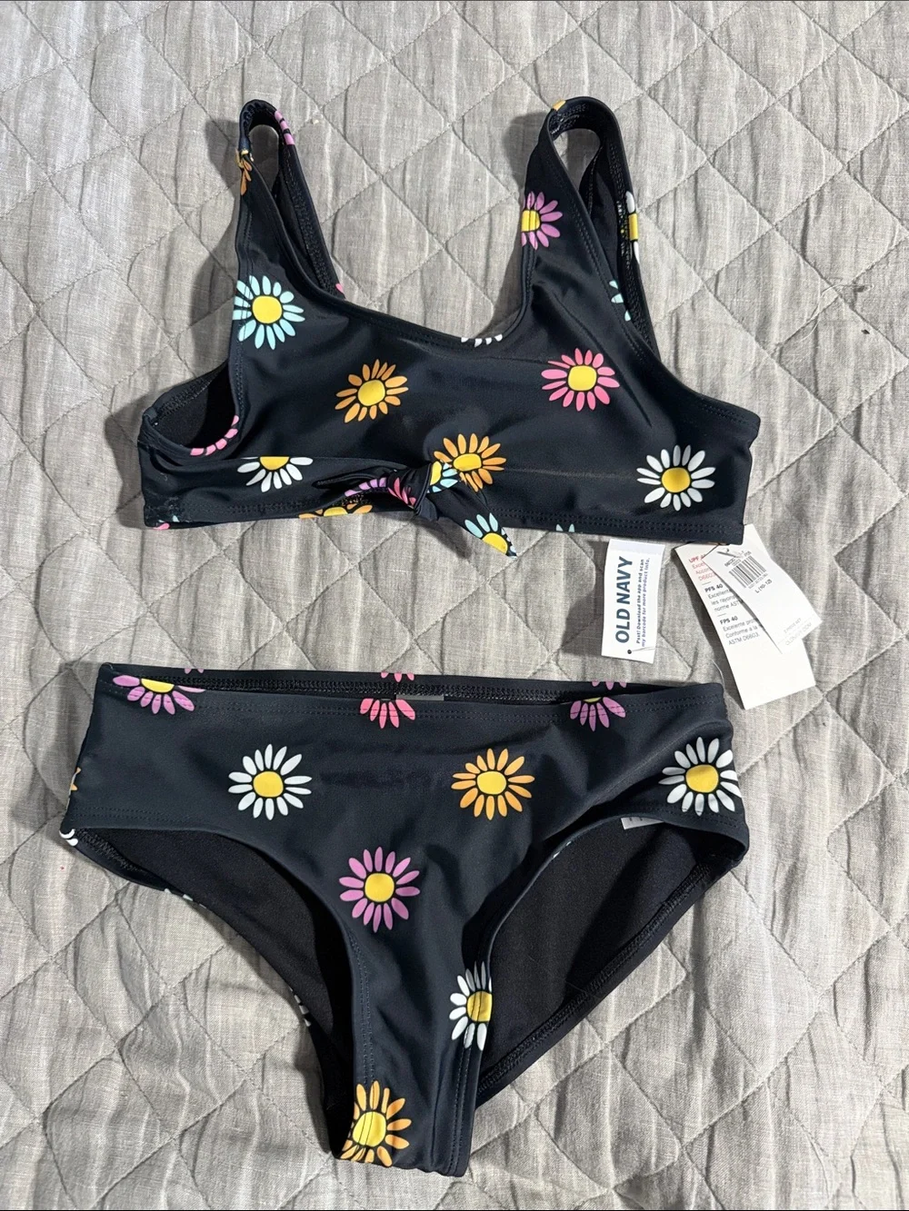 Old Navy Black Daisy Print Girls' Swim Bikini - Yellow Pink White Light Blue